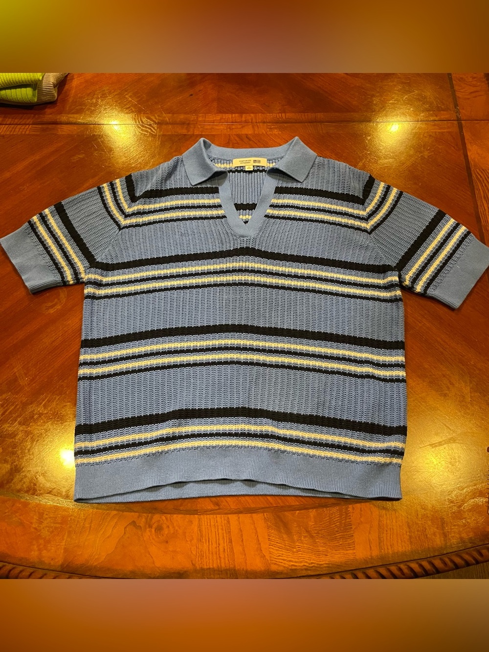Uniqlo Short-Sleeve Knit Blue Striped Polo Top